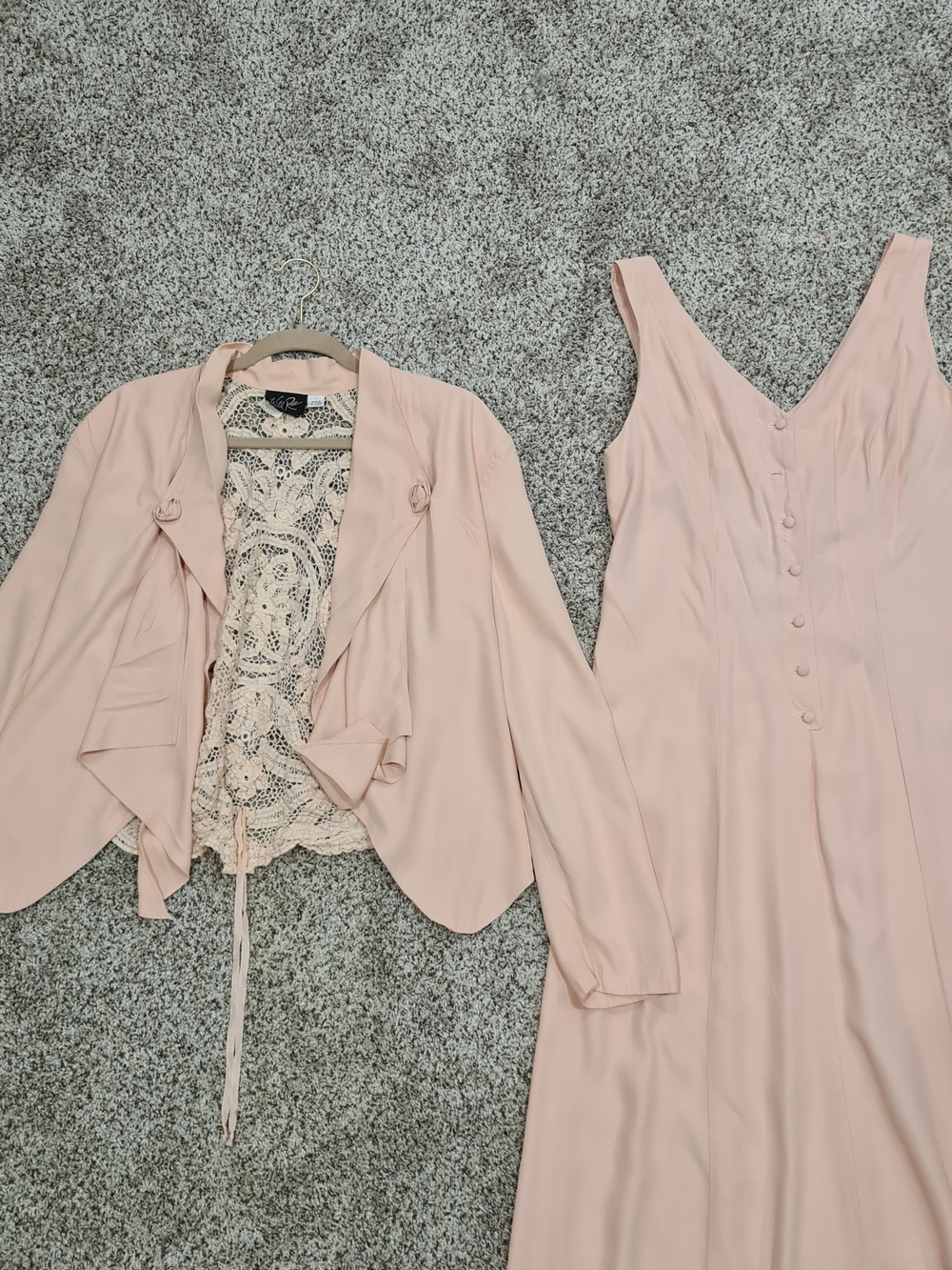 Vintage Pink Wild Rose Women 2 Piece Dress & Crochet Laced Back Jacket Size 14 - Picture 12 of 16